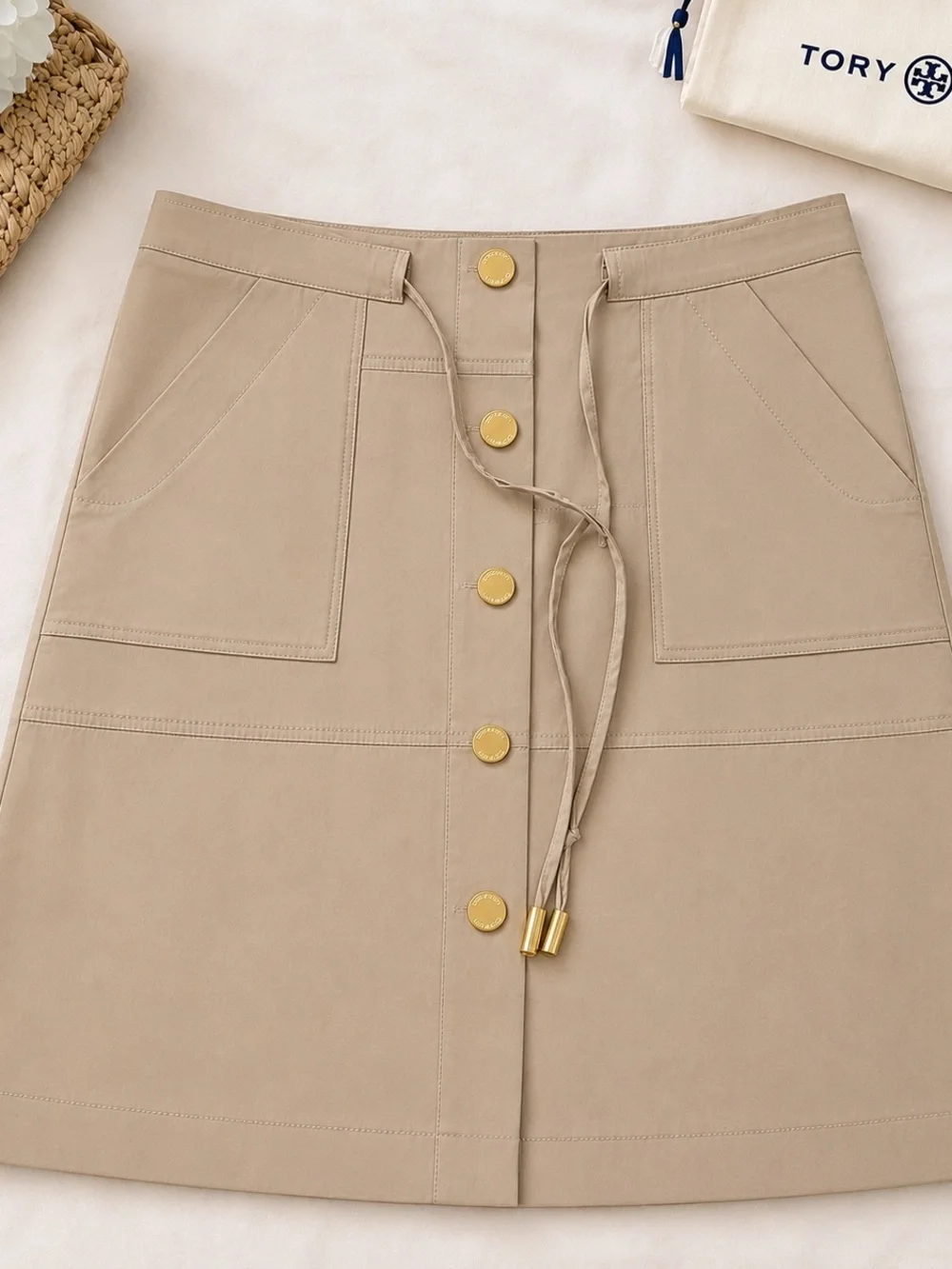 Tory Burch Beige Mini Skirt with Gold Buttons